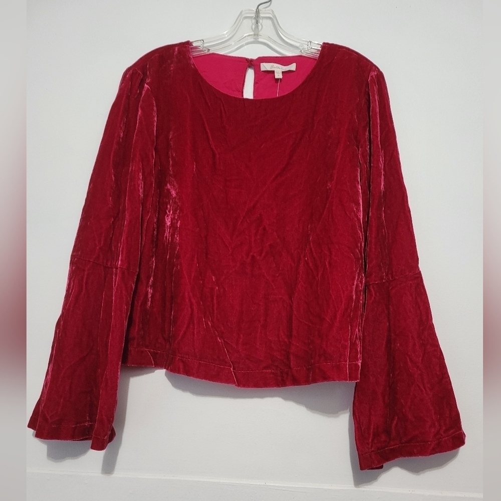 Beltaine Women's Bell Sleeve Red Velvet Blouse NWT
